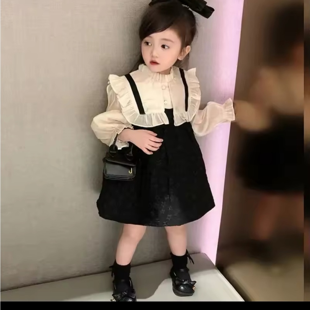 Black and White Cream Kids French Dress